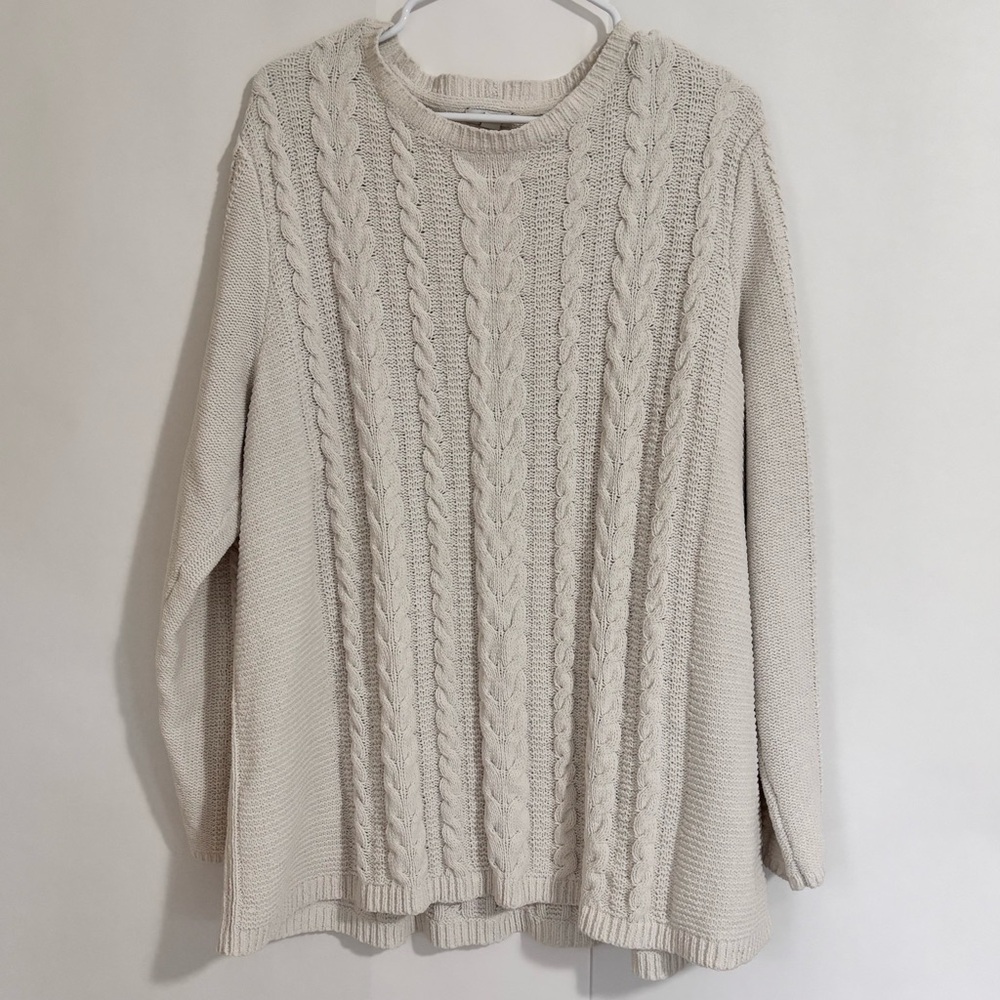 J JILL Chenille Cable Knit Cream Sweater XL
